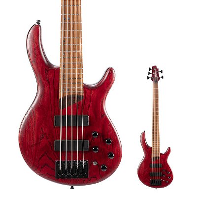 Baixo 5 Cordas Cort Artisan Series B5 OPBR Open Pore Burgundy Red com Tarraxas Hipshot e Captadores Bartolini