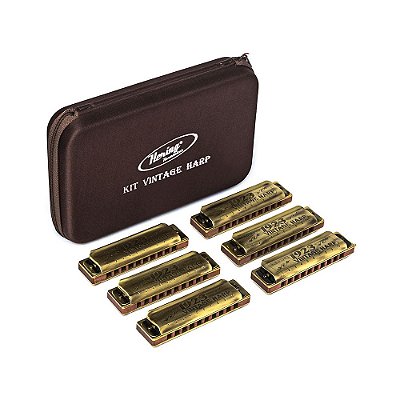 Kit de Harmônicas Diatônicas com 6 Afinações (Ab, B, Bb, Db, Eb, F#) SHG Hering Vintage Harp 10220