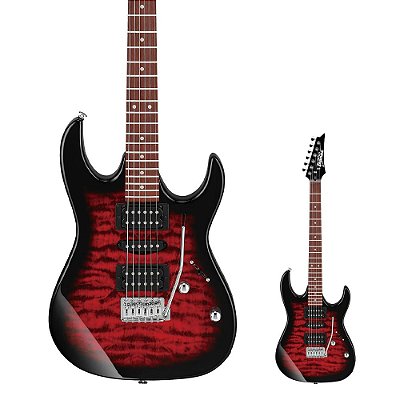 Guitarra Super Strato HSH Ibanez GRX70QA TRB Transparent Red Burst