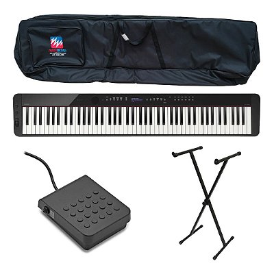 Kit Piano Digital Casio Privia PX-S3000BK Preto com Capa, Suporte e Pedal Sustain Pequeno