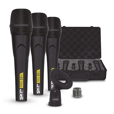 Kit 3 Microfone Com Case e Cachimbo SKP PRO-33K Capsula Alemã