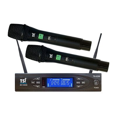 Sistema Sem Fio para Microfone Multicanal UHF TSI TSI-8299-UHF com 2 Microfones