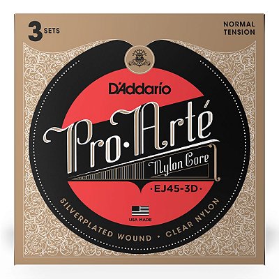 Kit com 3 Encordoamentos para Violão Nylon D’Addario Pro Arté Nylon Core EJ45-3D Tensão Média #Progressivo