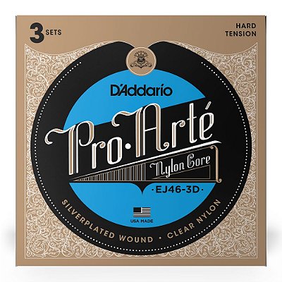 Kit com 3 Encordoamentos para Violão Nylon D’Addario Pro Arté Nylon Core EJ46-3D Tensão Alta #Progressivo