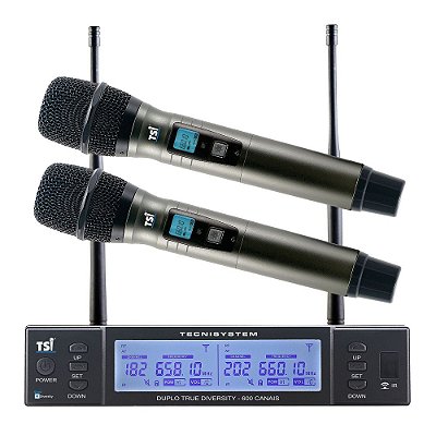 Sistema Sem Fio para Microfone Multicanal UHF TSI BR-8000-UHF 600 Canais com 2 Microfones