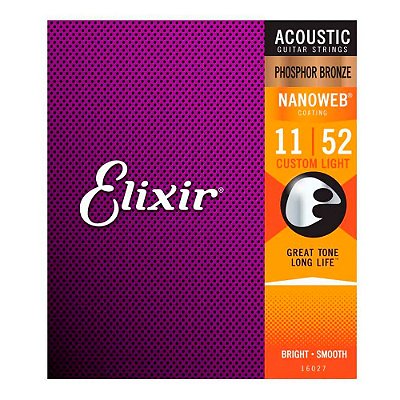 Encordoamento Elixir para Violão 011 Nanoweb Phosphor Bronze Custom Light #Progressivo