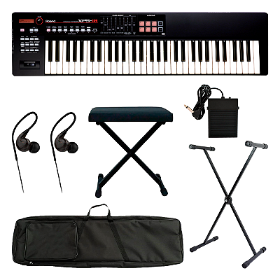 Kit Teclado Sintetizador Roland XPS-10 Preto + Capa Estofada + Suporte em X + Pedal Sustain Pequeno + Fone + Banco