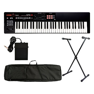 Kit Teclado Sintetizador Roland XPS-10 Preto + Capa Estofada + Suporte em X + Pedal Sustain Pequeno