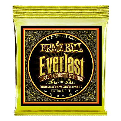Encordoamento Coated Ernie Ball Everlast Violão Aço 010 - 050 80/20 Bronze #Progressivo