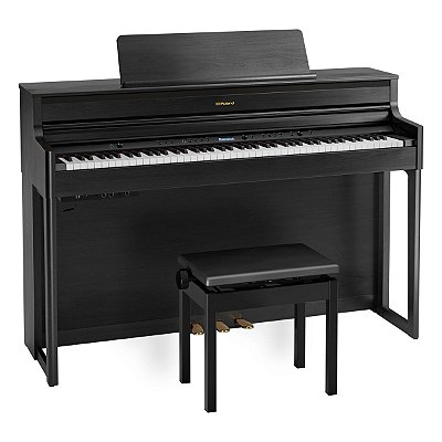 Piano Digital 88 Teclas Roland HP704 Charcoal Black com Estante e Banqueta