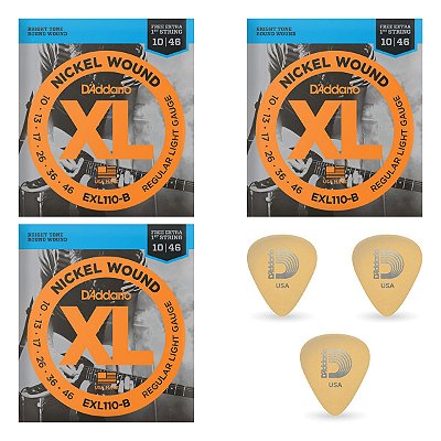 Kit 3 Encordoamentos D’Addario Guitarra D’addario EXL110 + 3 Palhetas #Progressivo