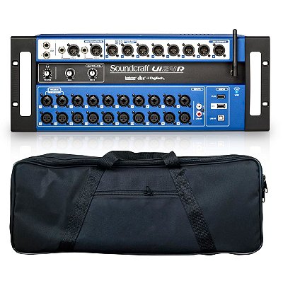 Kit Mesa de Som Digital 24 Canais Soundcraft Ui24r com Bag Estofada