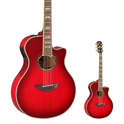 Violão Elétrico Aço Flat Tampo Sólido Yamaha APX1000 RB Crimson Red Burst