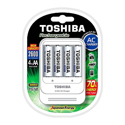 Carregador de Pilhas USB Toshiba TNHC-6GAE4 CB com 4 Pilhas AA