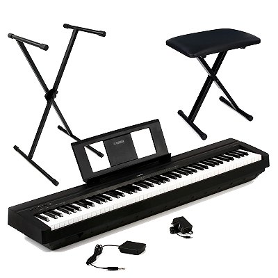 Kit Piano Digital 88 Teclas Yamaha P-45B com Suporte e Banco