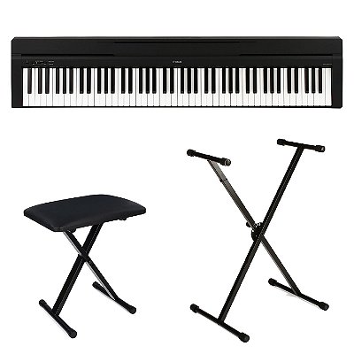 Kit Piano Digital Yamaha P-45B com Suporte em X e Banco