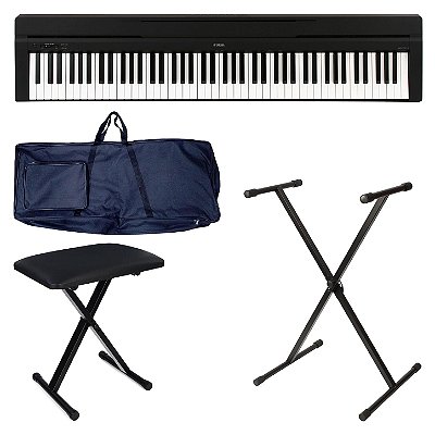 Kit Piano Digital Yamaha P-45B com Capa, Suporte e Banco
