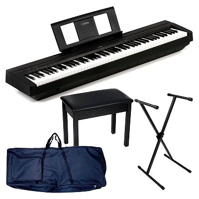 Piano Digital Yamaha P-45 com Capa Estofada, Suporte e Banco