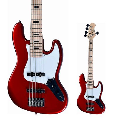 Baixo 5 Cordas Jazz Bass Shelter SHJB755 PRO Candy Apple Red