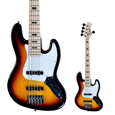 Baixo 5 Cordas Jazz Bass Shelter SHJB755 PRO 3 Tone Sunburst
