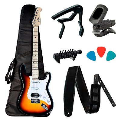 Guitarra Strato Shelter SSW 3 Tone Sunburst com Acessórios - Kit Start