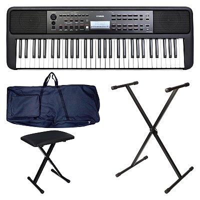 Kit Teclado Yamaha PSR-E383 com Banco, Capa e Suporte - Kit Essential