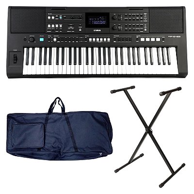 Kit Teclado Yamaha PSR-E483 com Capa e Suporte - Kit Start