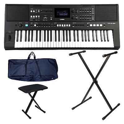 Kit Teclado Yamaha PSR-E483 com Banco, Capa e Suporte - Kit Essential