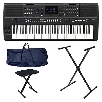 Kit Teclado Yamaha PSR-E583 com Banco, Capa e Suporte - Kit Essential