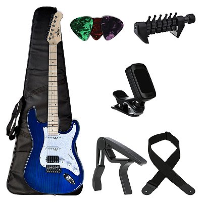 Kit Guitarra Strato Shelter SSW ASH PRO TBU com Acessórios - Kit Start