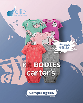 Kit com 5 Bodies Carter's Manga Curta - Bichinhos