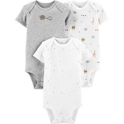 Kit com 3 Bodies Carter's Manga Curta - Elefante