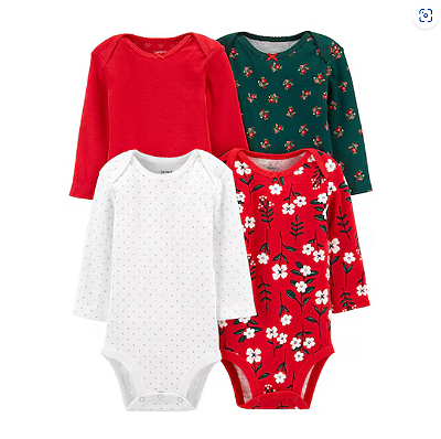 Kit com 4 Bodies Carter's Manga Longa - Flores