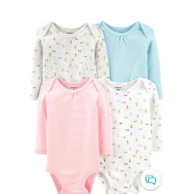 Kit com 4 Bodies Carter's Manga Longa - Flores