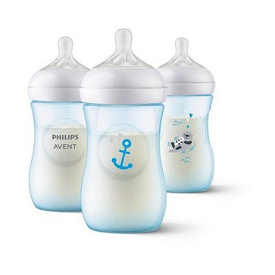 Kit Com 3 Mamadeiras Pétala 260ml Philips Avent 1m+ - Azul Âncora