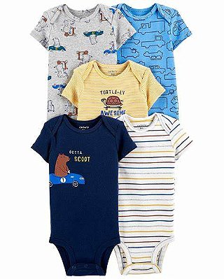 Kit com 5 Bodies Carter's Manga Curta - Tartaruga Estampas