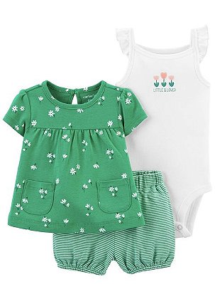 Trio com Shorts Carter´s - Floral Verde