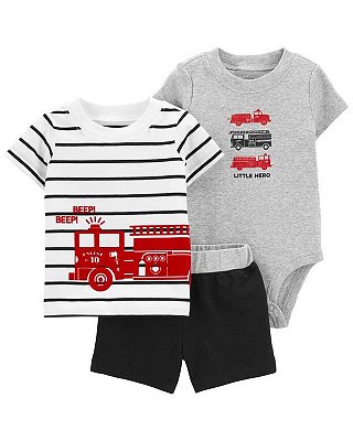 Trio com Shorts Carter´s - Bombeiros Cinza/ Preto