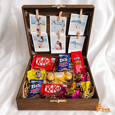 Caixa com fotos e Chocolates