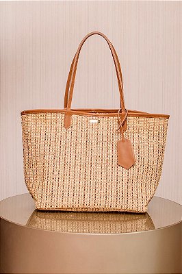 Bag Palha Natural com Couro Bege