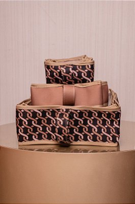 Kit Organizador de Viagem Personalizado Estampa Elo Preto e Bege