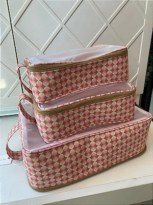 Kit Organizador de Viagem Personalizado Estampa Bola Rosa