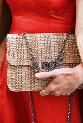 Bolsa G Palha Marrom Ilhós