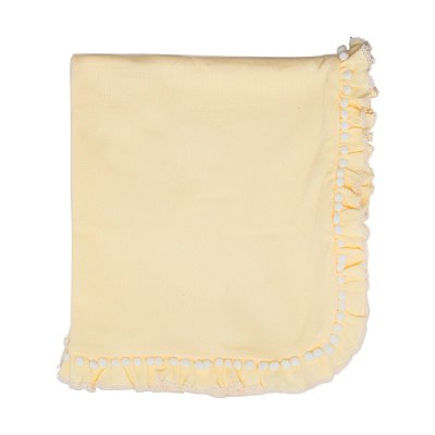 Manta Tricotil Babado e Pompom - Amarelo