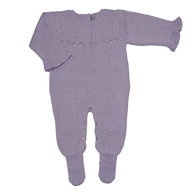 Macacão em Tricot Bebê Menina Bordado Flor e Pérolas