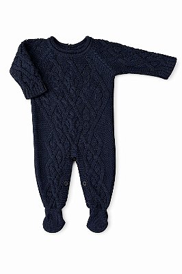 Macacão em Tricot Bebê Trançado Azul Marinho
