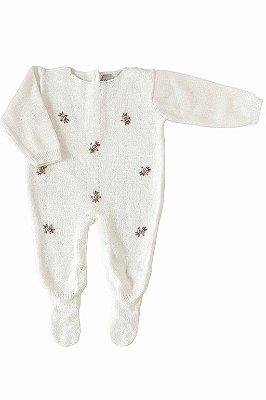 Macacão em Tricot Bordado Rococó Off White