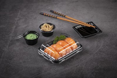 Embalagem Sushi Delivery PET Combo Mini JF0 - 100x80x38 mm Caixa com 200 Unidades