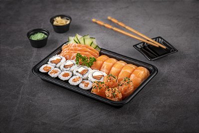 EMBALAGEM SUSHI DELIVERY PET COMBO JF03 - 225x140x50 mm Cx 200 UNIDADES
