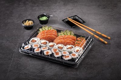Embalagem Sushi Delivery PET Combo JF04 - 230x170x46 mm Caixa com 100 Unidades
